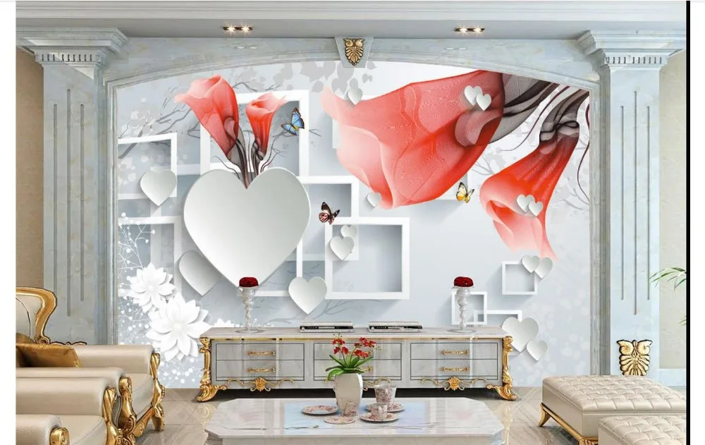 photo wallpaper 3d murals custom Simple butterfly flying mural block diagram Flowers wall paper living room decoration | Обустройство