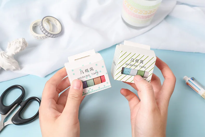 5Pcs/Set Grid Washi Tape Kawaii Decorative Adhesive Tape Thin Striped Masking Tape For Stickers Scrapbooking DIY Stationery Tape