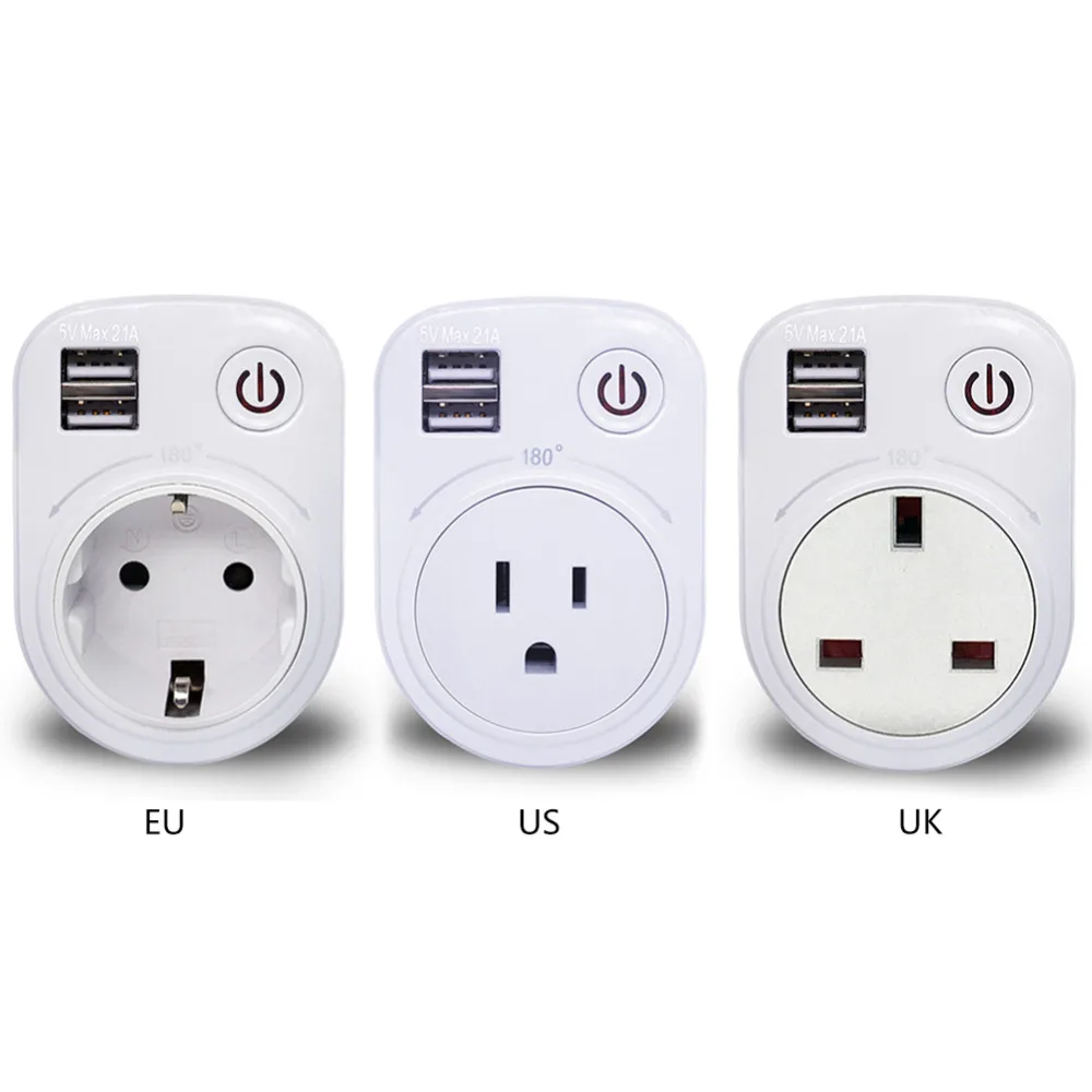 Электрический двойной USB порт 2.1A настенное зарядное устройство адаптер питания для путешествий и розетка переменного тока EU/US/UK