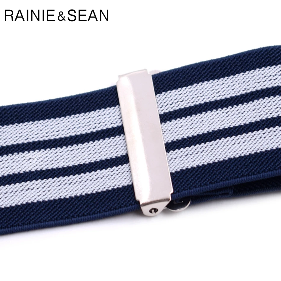 RAINIE SEAN широкие подтяжки для мужчин темно-синие полосатые мужские подтяжки для брюк 4 Зажимы 5 см кожаная мужская рубашка ремень на подтяжках 120 см