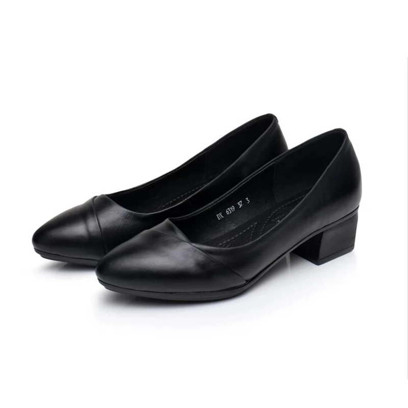6319BLACKPUMPS ZIMNAFR/Новые брендовые туфли-лодочки; женская обувь; женские офисные туфли из натуральной кожи; Туфли-лодочки на толстом каблуке; женская обувь; Размеры 35-40 - Цвет: 6319BLACKPUMPS