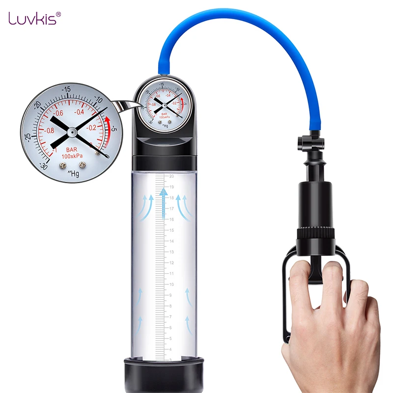 Лувкис Вакуумное увеличение полового члена с манометром Простой в использовании насос-удлинитель с рукавом для улучшения мужской потенции Отличное качество.