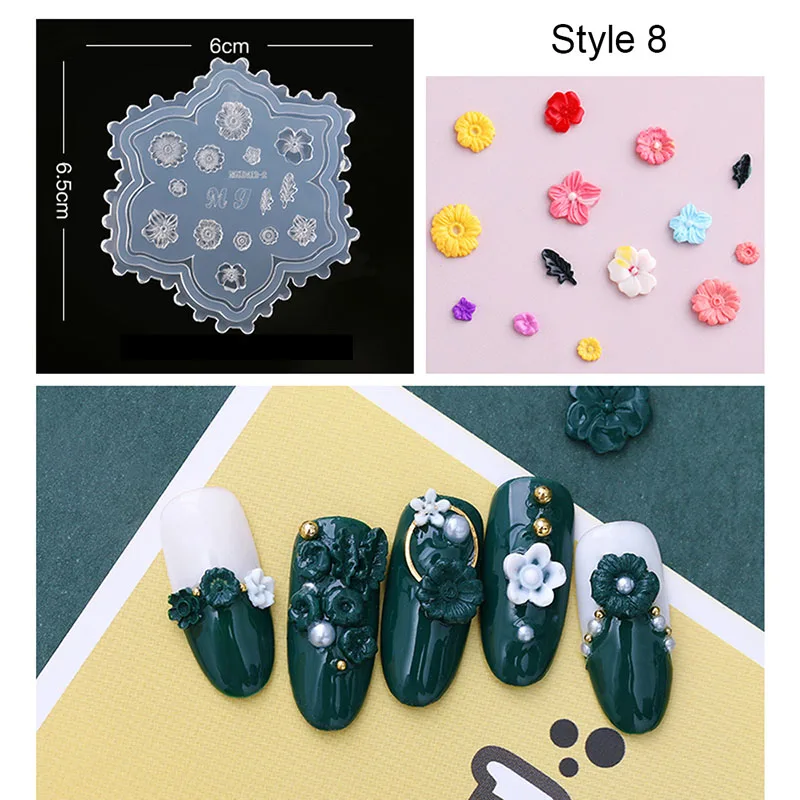 Style 8 11 видов стилей цветы животные гвоздь в форме сердца штамповки пластины 3D силиконовые формы для украшения ногтей DIY салон маникюр инструменты - Цвет: Style 8