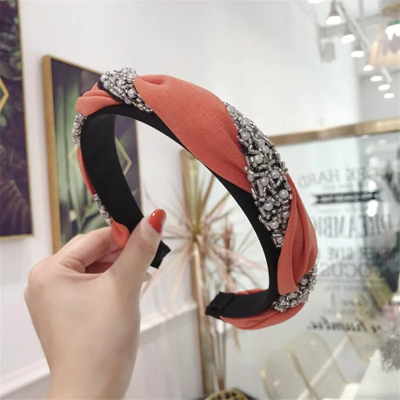 orange Корейский Бутик ободок для волос жемчужная цепь ткань скрученный ободок женские Девушки обруч для волос резинки аксессуары резинки головной убор - Цвет: orange