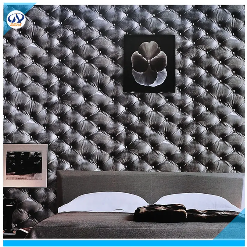 

Free shipping black color European-style wallpaper Imitation leather 3D grid soft package wallpaper roll