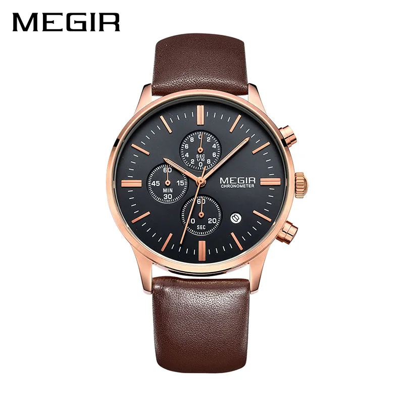 Relogio Masculino MEGIR золотые мужские часы Топ люксовый бренд часы мужские Кварцевые Золотые часы мужские наручные часы Прямая поставка - Цвет: ML2011GBN-1
