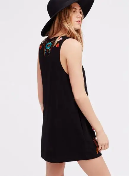 Orgreeter 2018 Summer Boho Women Mini Dress Sexy Deep V-neck Beach Holiday Vest Embroidery Loose Hippie Chic | Женская одежда