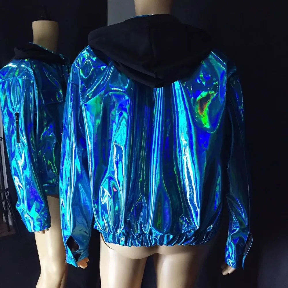 Flashing Blue Jacket Loose Baseball Coat Tide Male Singer HIP HOP Rock Costume Nightclub Performance Stage Wear Dance Outfits | Мужская