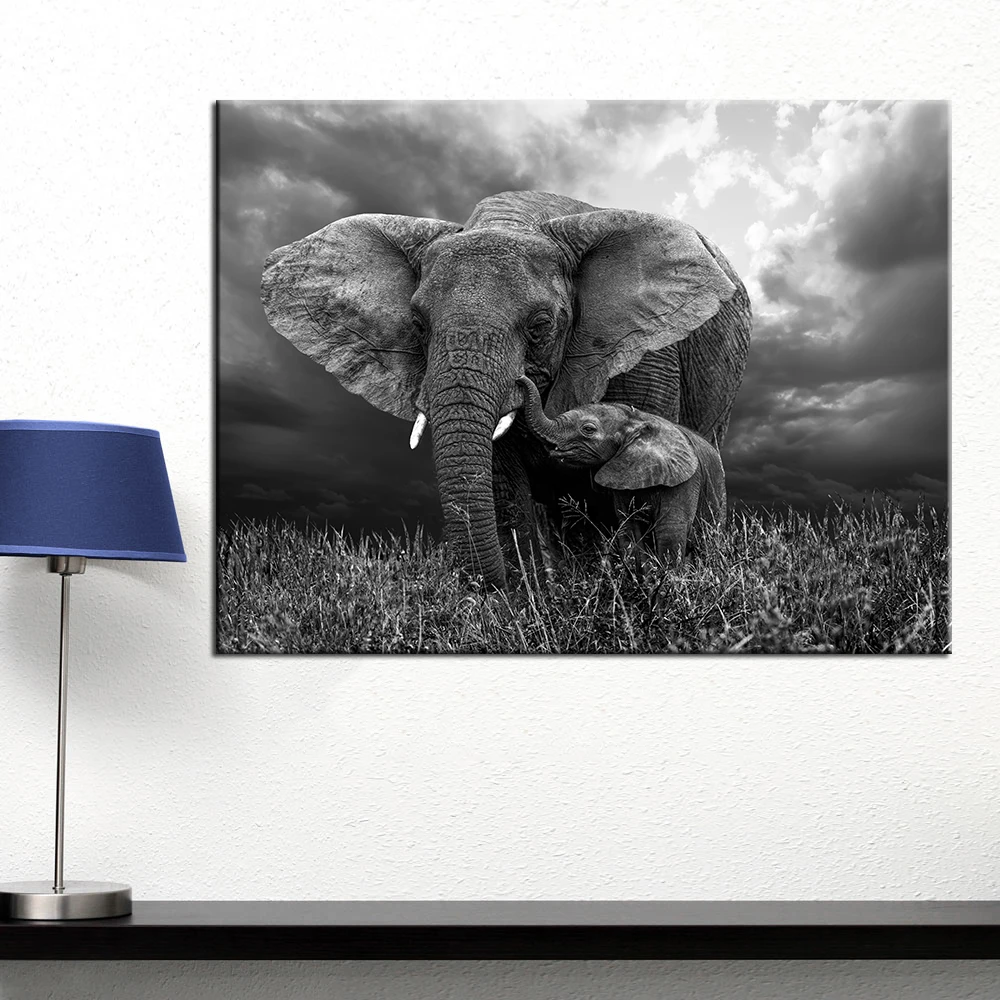 QKART Wall Art Elephant Print on Canvas Animal Pictures for Living Room Home Decor Posters - Печать на холсте с изображением слона QKART Wall Art, картинки животных для гостиной, постеры для домашнего декора.