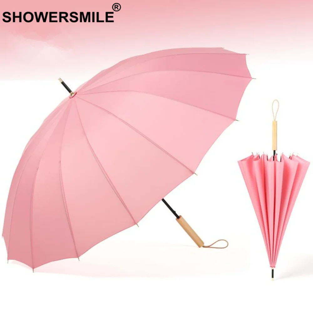SHOWERSMILE Зонт с длинной ручкой для дождя женский розовый деревянной Guarda Chuva