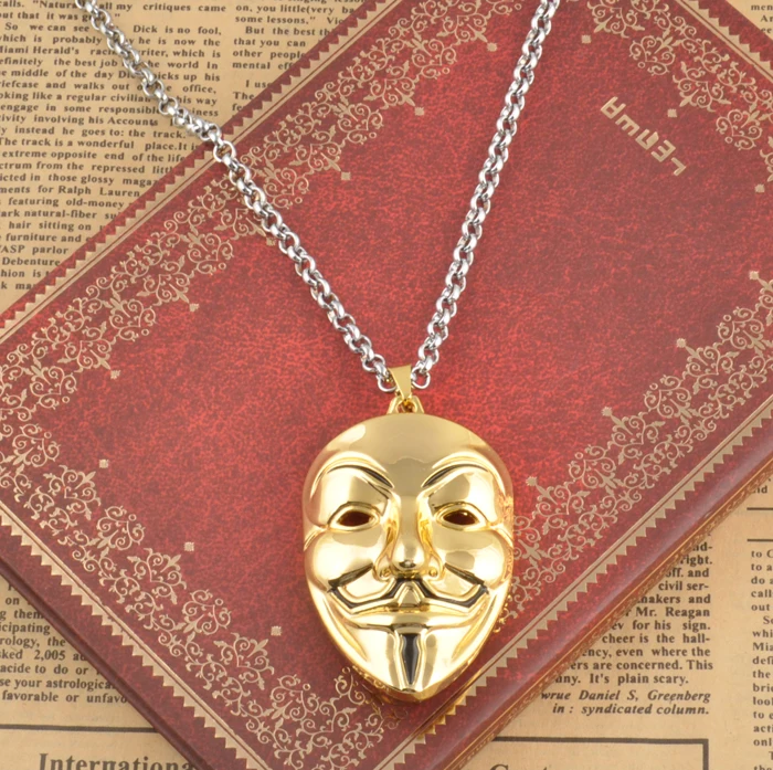 Модное очаровательное золотое V образное ожерелье с подвеской в виде маски