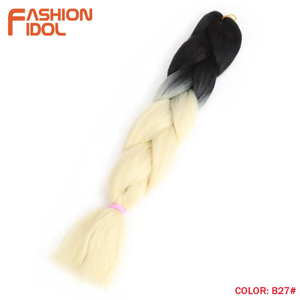 FASHION IDOL Synthetic Braiding Hair Ombre Kanekalon 24 Inch 100g/Pack Blonde Grey Crochet Braids Hair Extensions Jumbo Braids