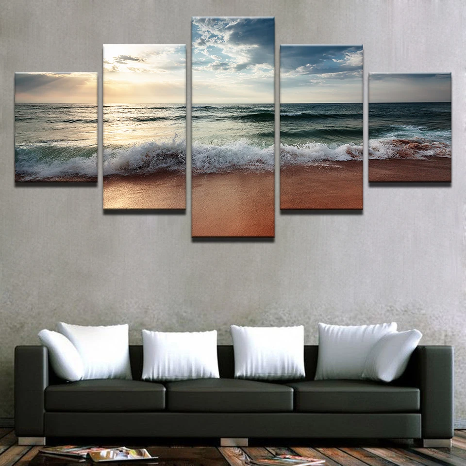 

Modern Canvas Painting Wall Art Home Decor For Living Room Framework 5 Pieces Beach Sea Waves Pictures HD Prints Seascape Poster
