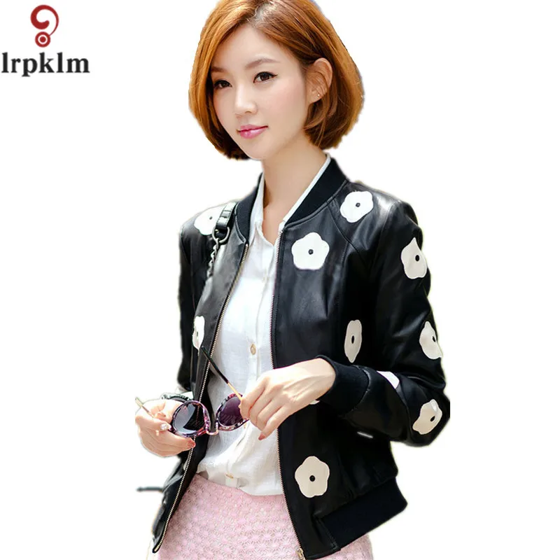 2017 Женское пальто из искусственной кожи Женская куртка с аппликацией новинка