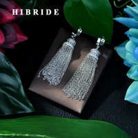 hibride 2019 new fashion jewelry long dangle tassel earrings for women aaa cubic zirconia eariing aretes de mujer modernos e 70