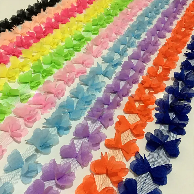 1 двор Многоцветный Красивая Шифон трехмерные кружево цветы кружевной отделкой