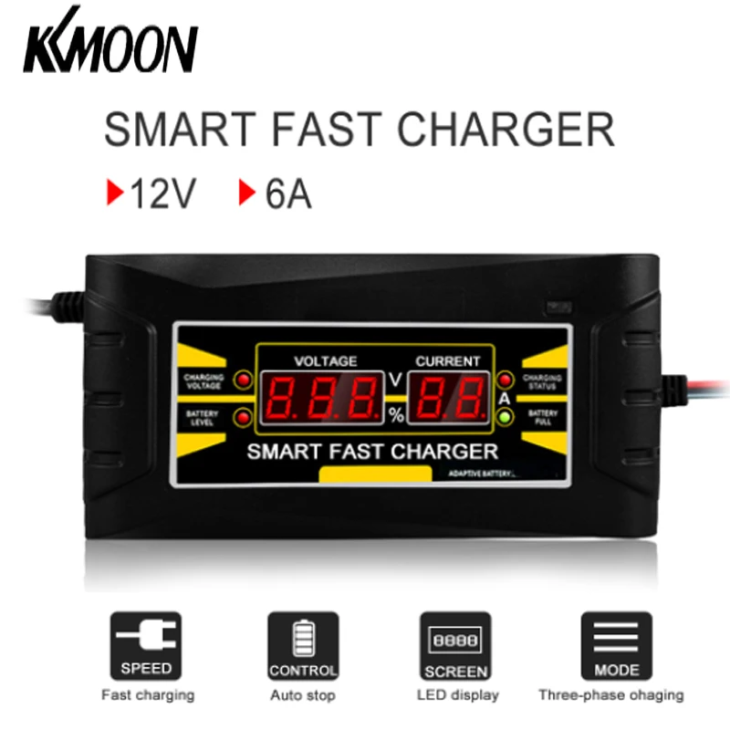 

KKMOON Full Automatic Car Battery Charger 150V-250V To 12V 6A Smart Fast Power Charging Suitable for car motorcycle With EU Plug