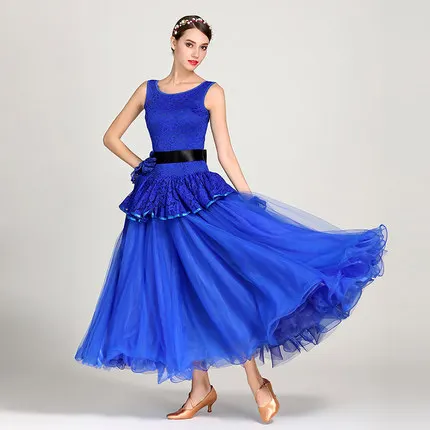Синий women ballroom waltz dress rumba standard smooth dance dresses Standard social dress Ballroom dance competition dress for woman - Цвет: Синий