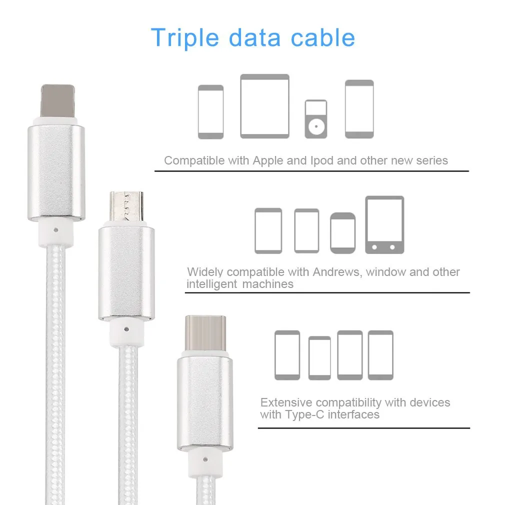 3 в 1 кабель для зарядного устройства кабель Micor usb type-C зарядный кабель мульти зарядный кабель для iPhone для телефонов Android