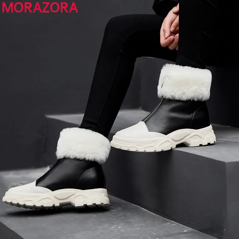 MORAZORA/2019 г. Новые модные зимние ботинки ботильоны для женщин из натуральной кожи