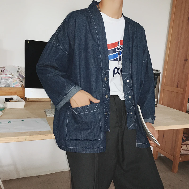 2018 новые весенние Для мужчин джинсовые куртки синий черный Мода ретро