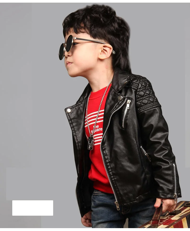 Детская мотоциклетная куртка из ПУ кожи на молнии сбоку|jacket outerwear|outerwear kidskids outerwear