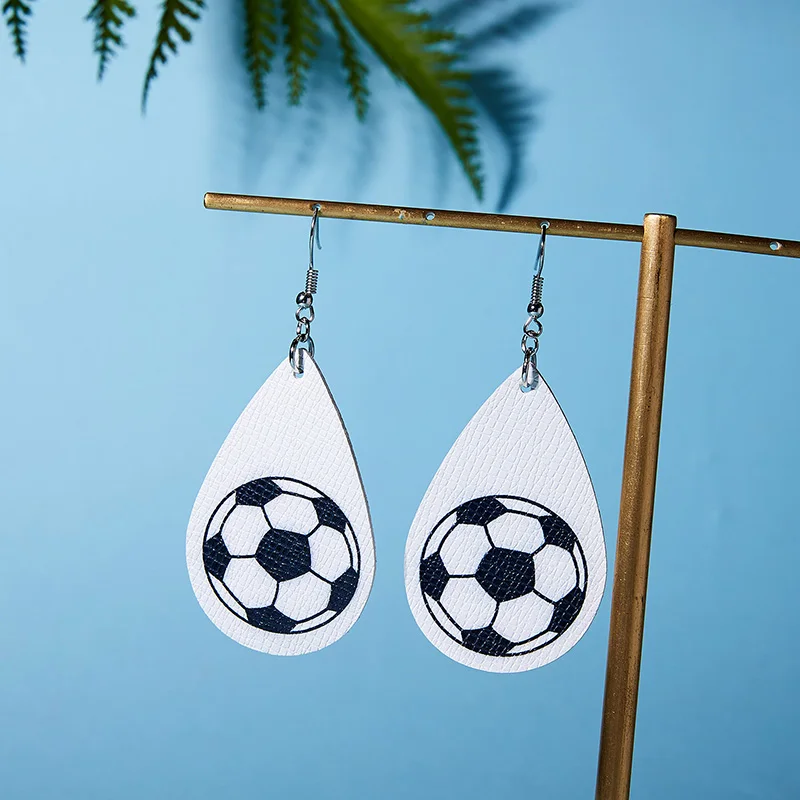 waterdrop football Спортивные сережки из искусственной кожи с водяными каплями Бейсбол Футбол баскетбольные принты из искусственной кожи серьги для женщин ювелирные изделия - Окраска металла: waterdrop football