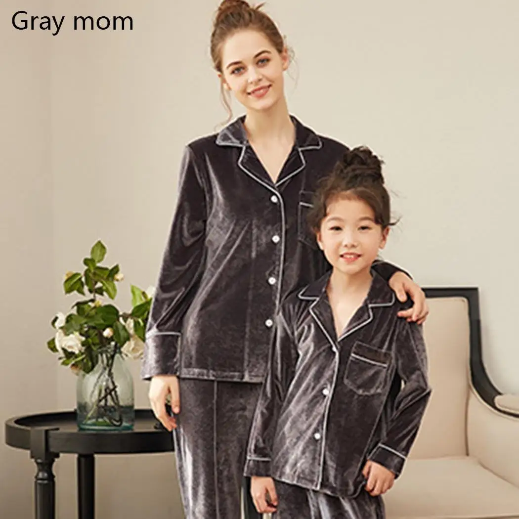 Одноцветная Пижама с рисунком семейный пижамный комплект для детей и мам одежда