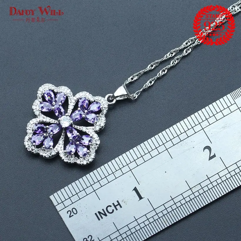2018 New Flower Purple Zircon Silver 925 Costume Bridal Jewelry Sets Pendant Necklace Rings Earrings Set Jewellery Gift Box | Украшения и