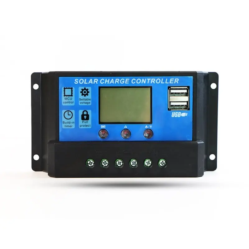 PWM 60A 50A 40A 30A 20A 10A Солнечный контроллер заряда и разряда 12V 24V Авто ЖК-дисплей солнечный регулятор с двумя USB 5V