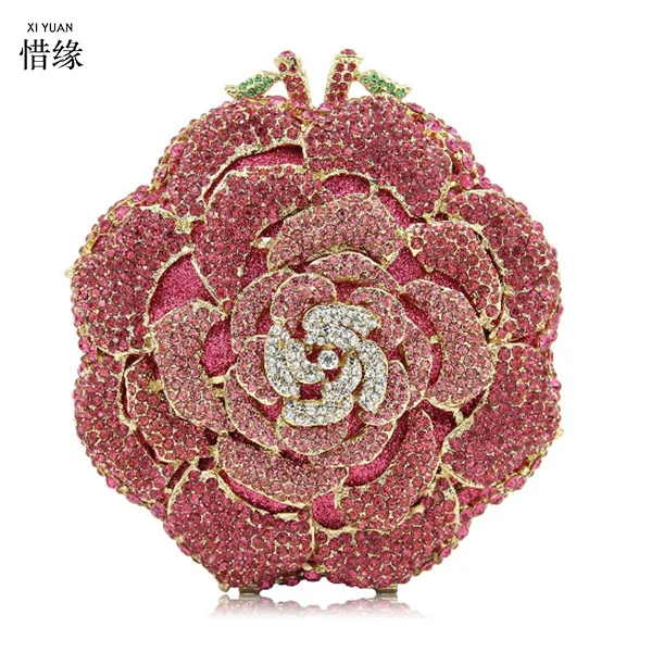 

XIYUAN BRAND New Arrival Women pink Evening Bag Flower Crystal Clutch Top Quality Female Party Bags Ladies Wedding Purses gold