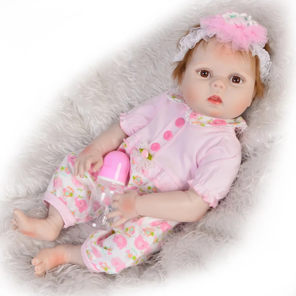 

23" Full Silicone Reborn Girl Baby Doll Toy Lifelike modeling infant dolls baby dolls play house toys bonecas pink lol princess