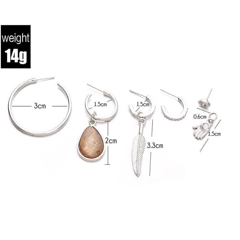 5 шт./набор женские серьги-подвески серебристого цвета