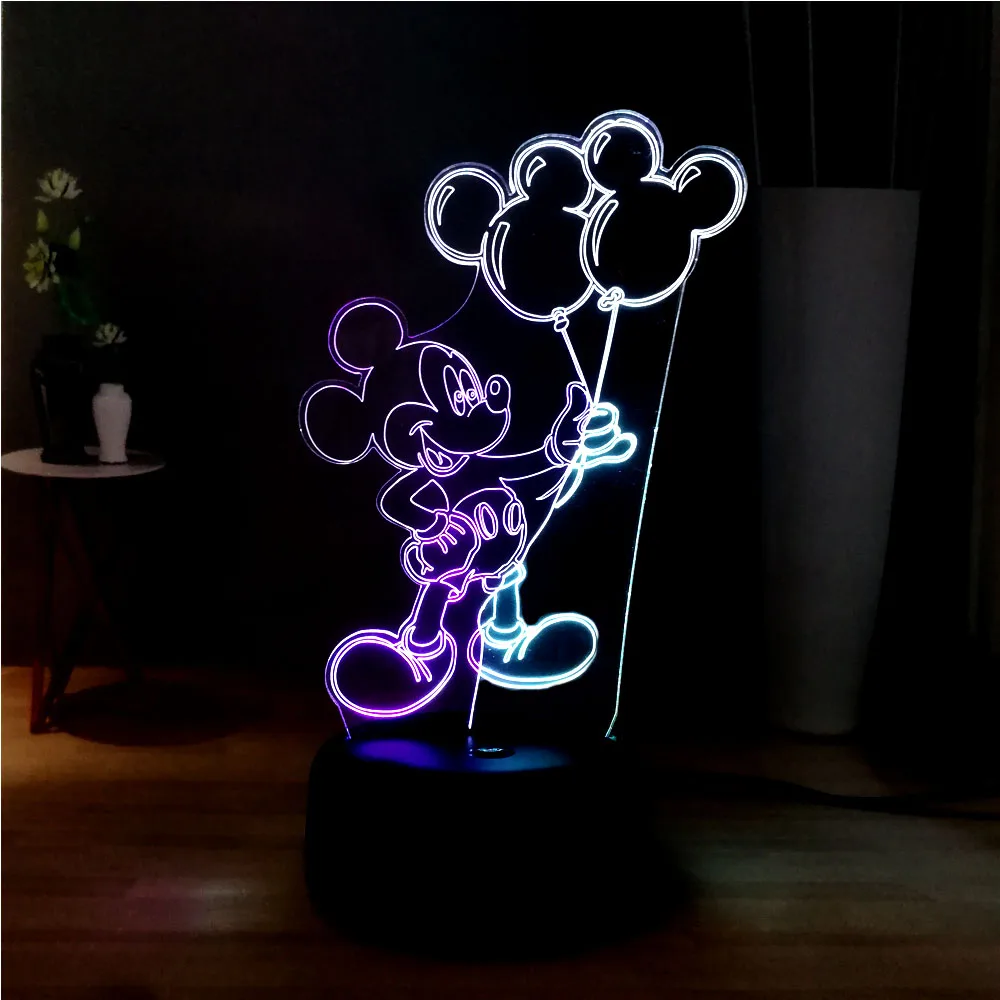 Новая 3D иллюзия Лампа Новинка Микки милый светодиодный сенсорный ночник USB