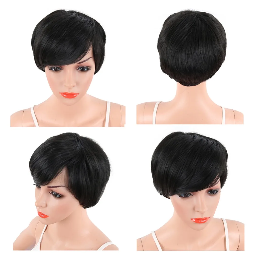 Deyngs короткие прямые синтетические парики Pixie Cut натуральный парик с челкой для черных женщин коричневый черный косплей для Хэллоуина