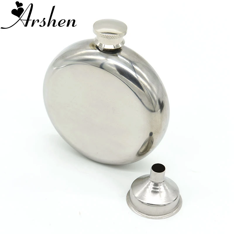 Глянцевая плоская фляжка Arshen 5 унций с воронкой круглая бутылка из нержавеющей