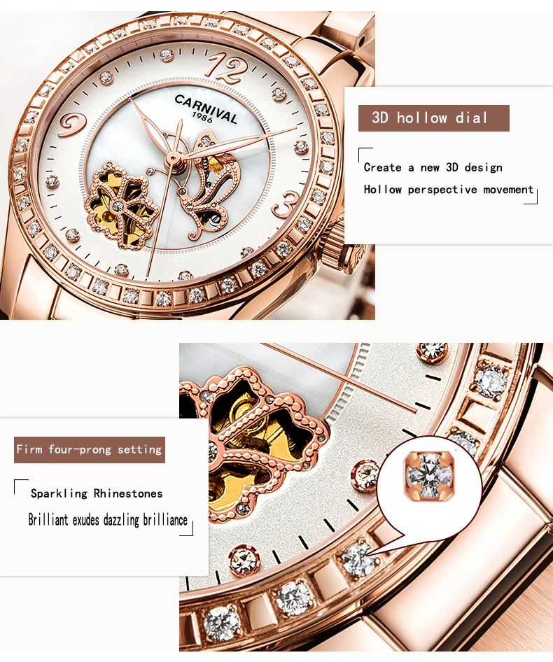 Carnival Mechanical Watch Women Ceramic Clock Butterfly Design Women's Watches Top Brand Luxury Women Sapphire Crystal Female