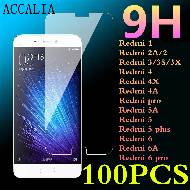 100 шт. 9H закаленное стекло для Redmi 2A 3 3S 3X 4 4X 4A PRO 5A 5 5Puls 6 6A 6pro пленка Xiaomi Phone 2.5D