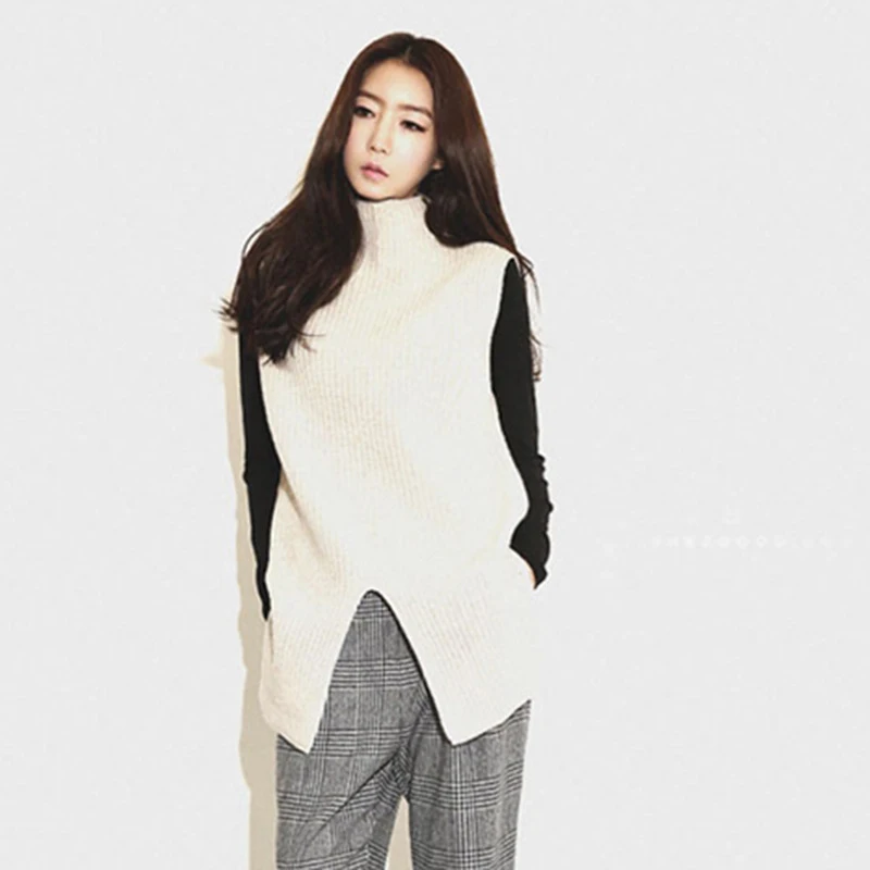 TANGNEST Мода полушерстяные Свитер Жилет 2016 г. новые женские Твердые Бежевый серый