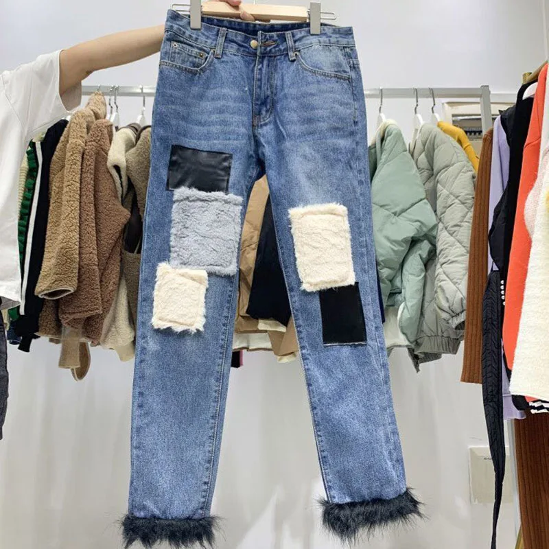 2018 New Autumn Appliques Wide Leg Pants Women Vogue Trousers Korean Style Female Casual Loose Jeans All Match Pantalon Femme | Женская