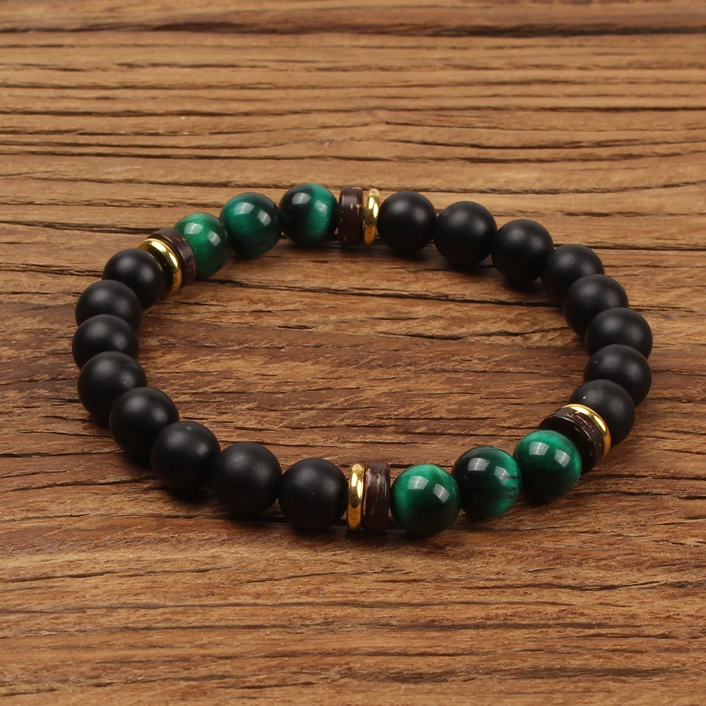 Balibali Gem Rock Stone Beads Strand Bracelets Wooden Bead Accessories Black Men Women Balance Jewelry Yoga | Украшения и