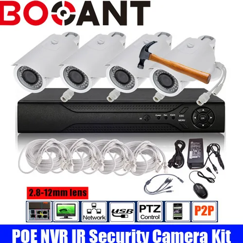 H.264 8CH POE NVR 2.0MP комплект безопасности 2 8 12 мм вариообъектив IP камера P2P IR Outdoor CCTV