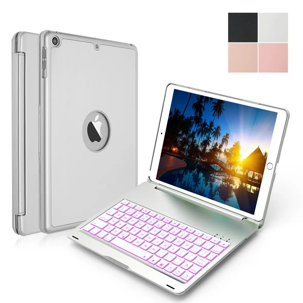 Для iPad 9,7 съемный Смарт чехол+ тонкий 7 цветов светодио дный LED подсветка Алюминий Bluetooth русский/Испанский клавиатура