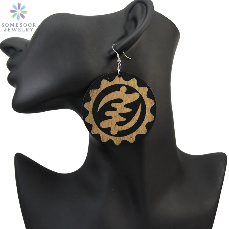 

SOMESOOR Vintage Engraving Wood African Earrings 2019 Afrocentric Ethnic Adinkra Symbol Earing Dangle Jewelry For Women Gift