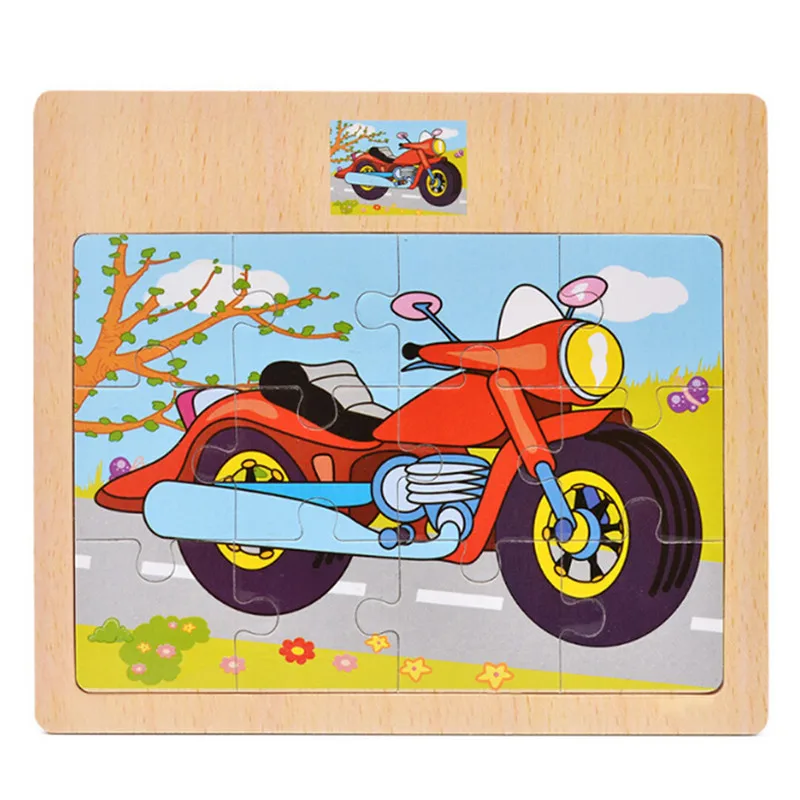 

Baby 12Pcs Cartoon Jigsaw Puzzle Wooden Toys Animal/Vehicle/Motorcycle Have Reference Photo Kids Educational Learning Gift