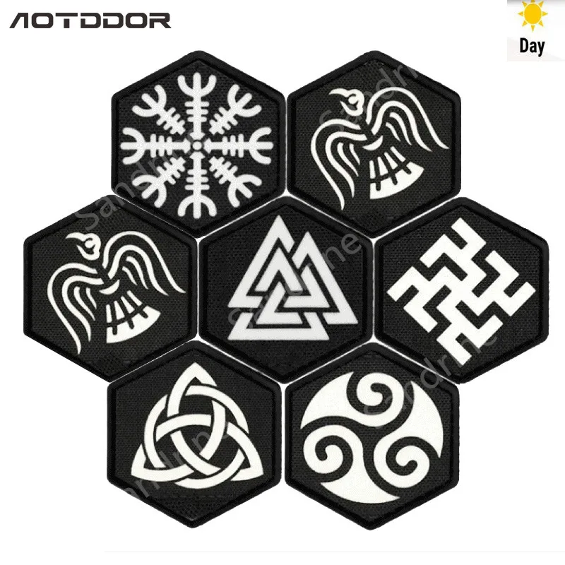 Вышивка викингов светящийся в темноте Военная нашивка бейдж крюк подложки для