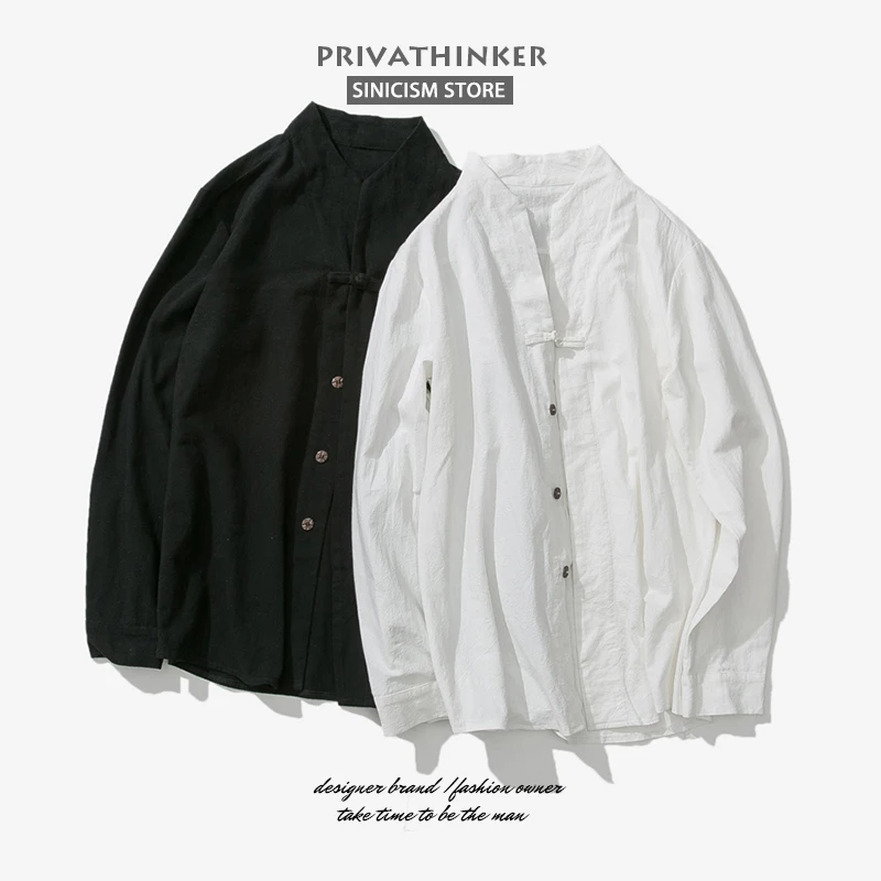 Sinicism Store большие размеры хлопковые льняные рубашки мужские с длинными рукавами