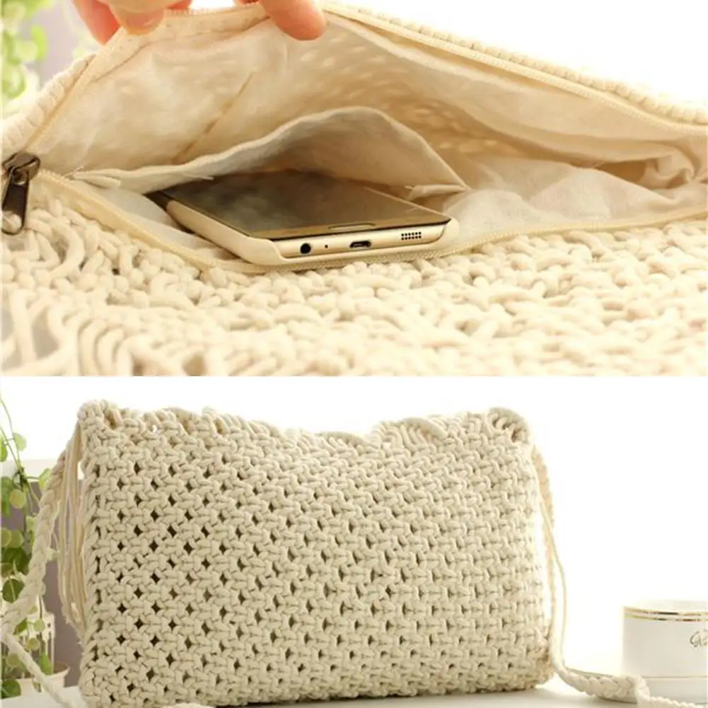Плетеная вручную сумка на плечо большая хлопковая Повседневная пляжные сумки с