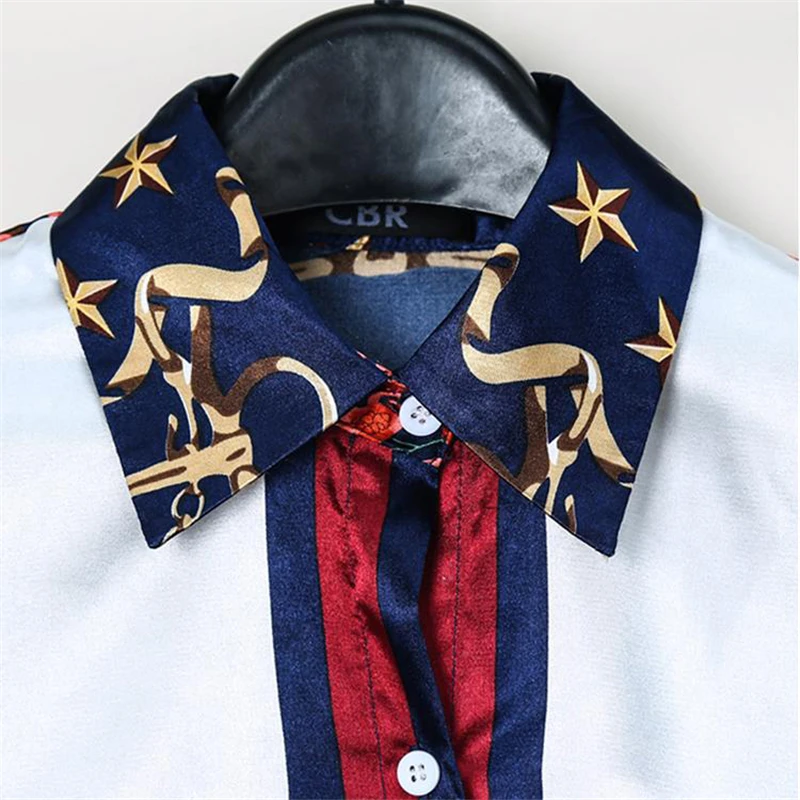 2019 Spring Women Elegant Party Loose Button Shirt Turn-down Collar Female Floral &amp Chains Print Casual Long Sleeve Blouse |