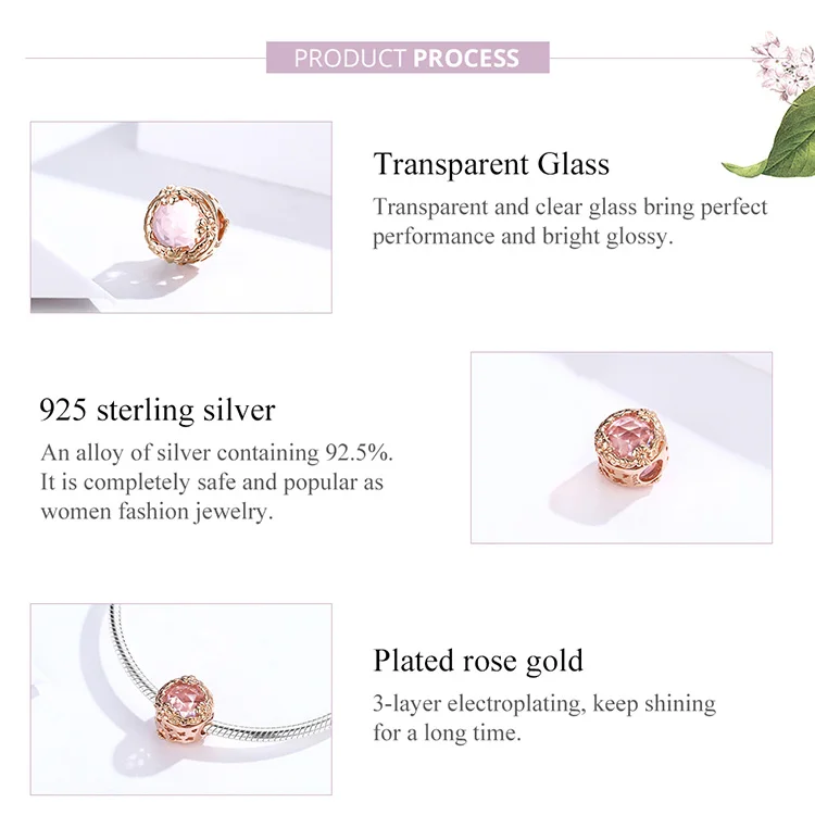 Бледно-розовые хрустальные бусины из серебра 925 пробы с фианитами | Украшения и